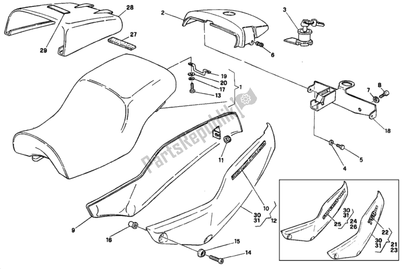 Todas as partes de Assento <007198 do Ducati Supersport 750 SS 1992